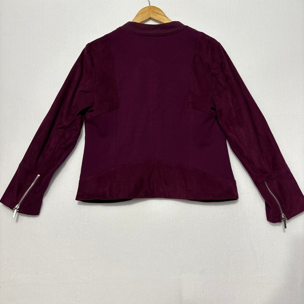 Chicos Faux Suede Mixed Media Moto Bomber Jacket Plum Purple Size 1 M - Picture 2 of 8